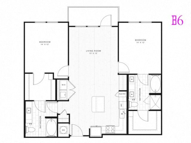 Floor plan for 2 beds, 2 baths, 1188 sqft