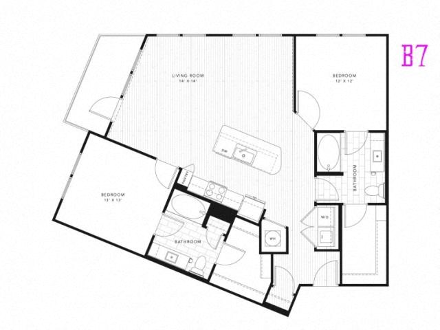 Floor plan for 2 beds, 2 baths, 1199 sqft