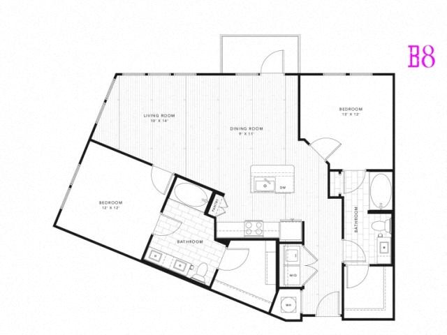 Floor plan for 2 beds, 2 baths, 1199 sqft