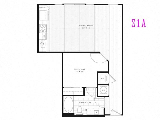 Floor plan for studio, 1 bath, 710 sqft