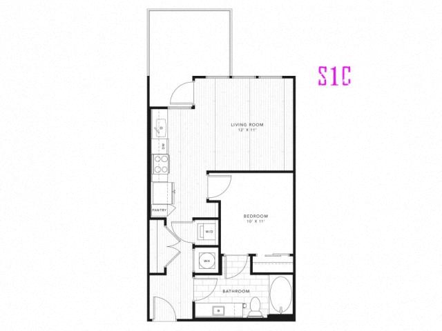 Floor plan for studio, 1 bath, 572 sqft