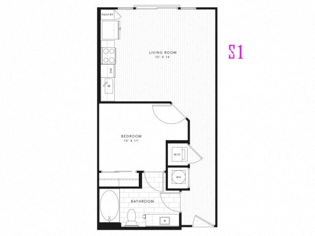 Floor plan for studio, 1 bath, 602 sqft