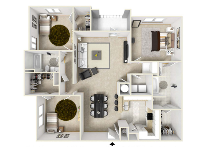 Floor plan for 3 beds, 2 baths, 1489 sqft