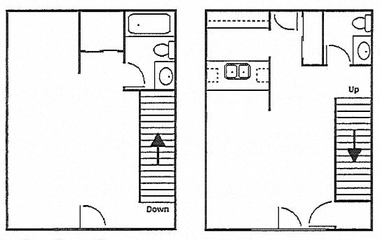 Floor plan for 1 bed, 1.5 baths, 1040 sqft