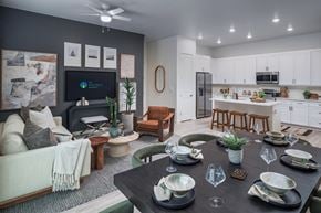 Prescott apartment for rent - A modern dining room with a black table set for six.