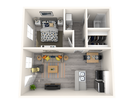 Floor plan for 1 bed, 1 bath, 659 sqft