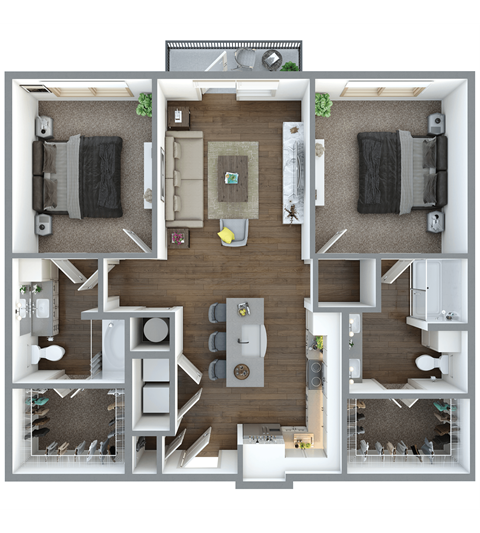 Floor plan for 2 beds, 2 baths, 1130 sqft