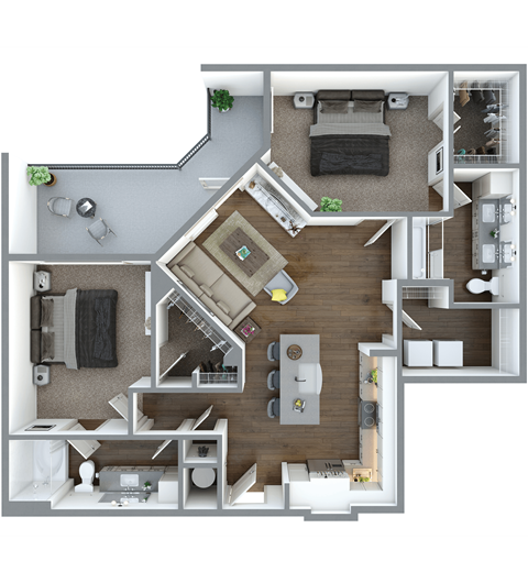 Floor plan for 2 beds, 2 baths, 1136 sqft