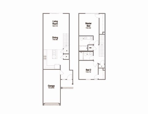 Floor plan for 2 beds, 2 baths, 1118 sqft