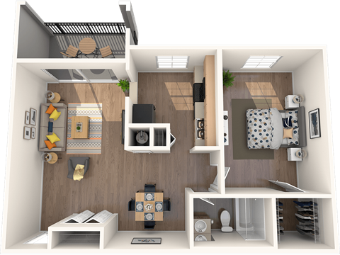 Floor plan for 1 bed, 1 bath, 830 sqft