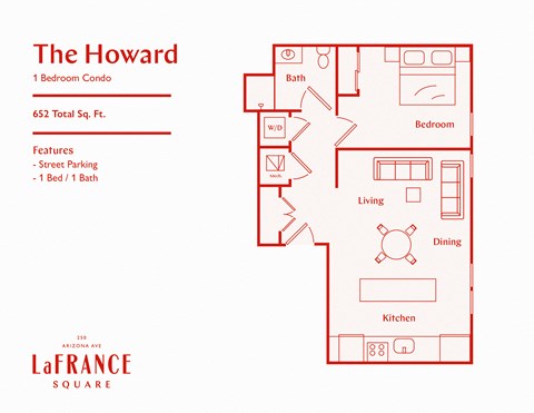 Floor plan for 1 bed, 1 bath, 587 sqft