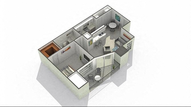Floor plan for 1 bed, 1 bath, 600 sqft