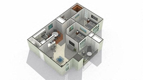 Floor plan for 2 beds, 1 bath, 900 sqft