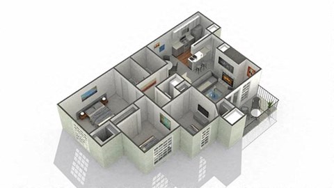 Floor plan for 3 beds, 2 baths, 1400 sqft