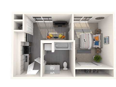Floor plan for 1 bed, 1 bath, 442 sqft