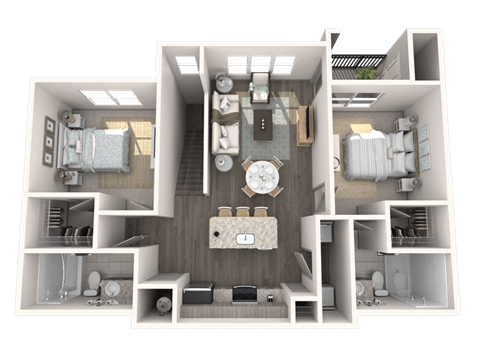 Floor plan for 2 beds, 2 baths, 1091 sqft
