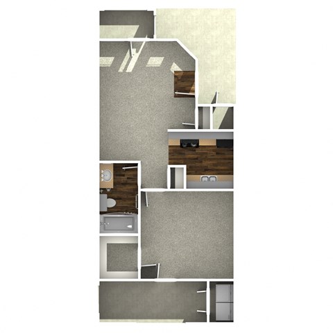 Floor plan for 1 bed, 1 bath, 600 sqft