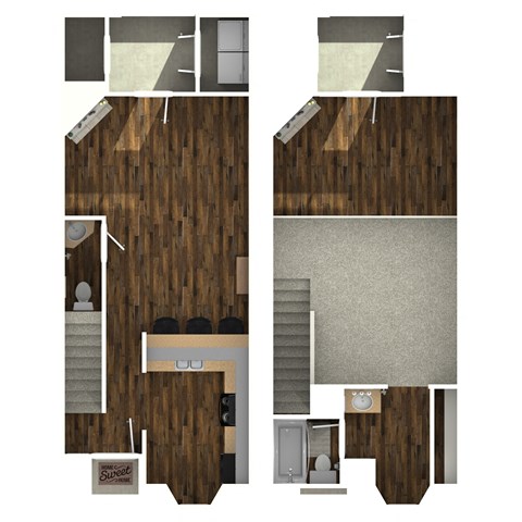 Floor plan for 1 bed, 1 bath, 715 sqft