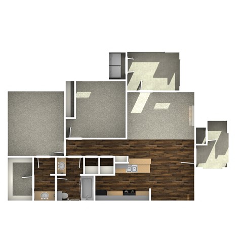 Floor plan for 2 beds, 2 baths, 842 sqft
