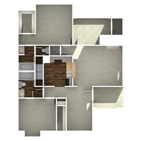 Floor plan for 2 beds, 2 baths, 986 sqft