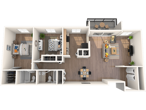 Floor plan for 2 beds, 2 baths, 1248 sqft