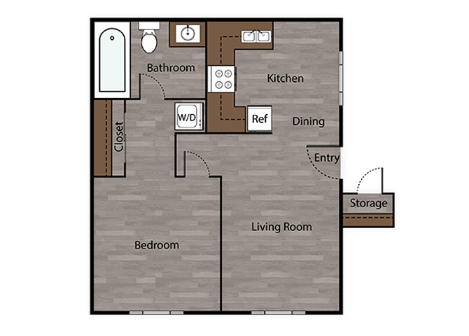 Floor plan for 1 bed, 1 bath, 452 sqft