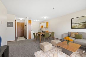 Coon Rapids apartment for rent - a living room with a couch and a dining room table