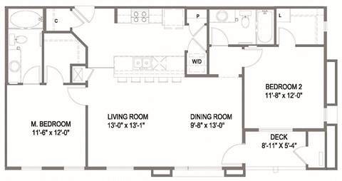 Floor plan for 2 beds, 2 baths, 1018 sqft