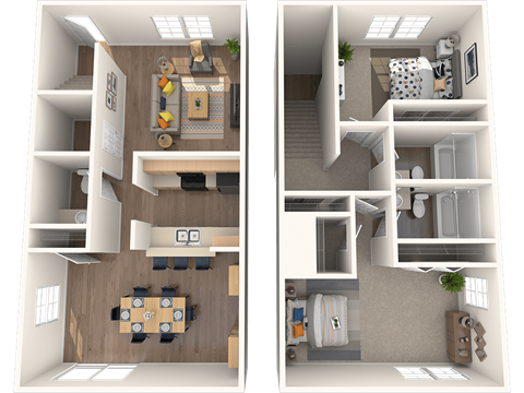 Floor plan for 2 beds, 2.5 baths, 1175 sqft