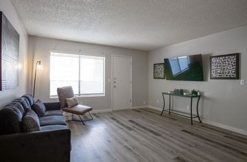 Tucson apartment for rent - a living room with a couch and a chair and a table