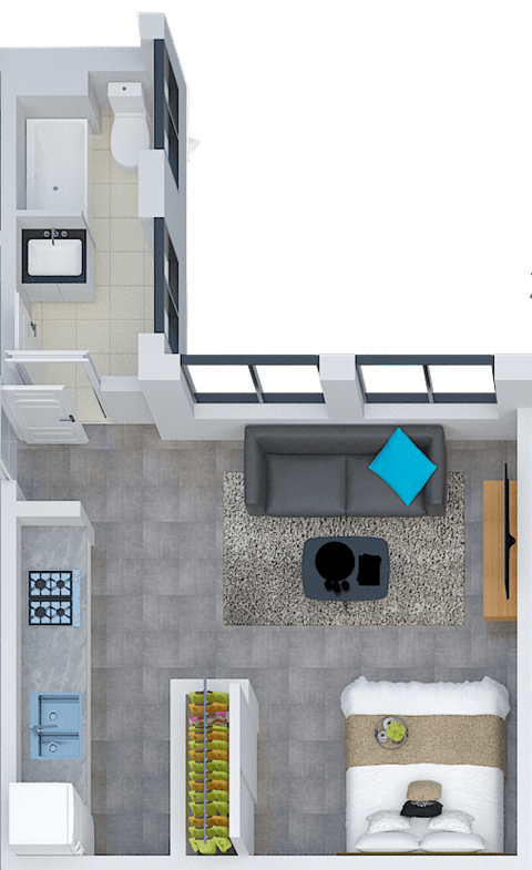 Floor plan for studio, 1 bath, 530 sqft