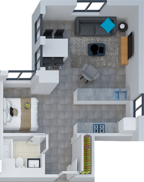 Floor plan for studio, 1 bath, 660 sqft