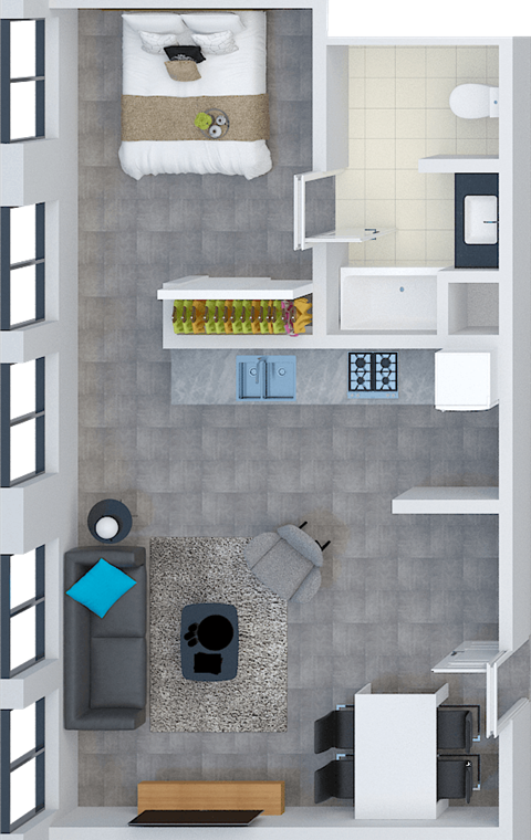 Floor plan for 1 bed, 1 bath, 792 sqft