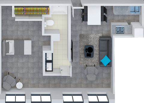 Floor plan for 1 bed, 1 bath, 920 sqft