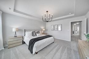 Indian Trail townhouse for rent - Spacious bedroom with large bed and chandelier in pet-friendly townhome in Indian Trail, NC