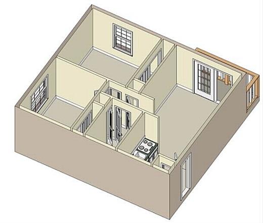 Floor plan for 2 beds, 1 bath, 935 sqft