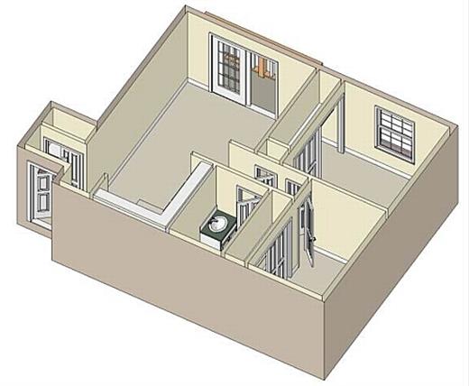 Floor plan for 2 beds, 1 bath, 975 sqft