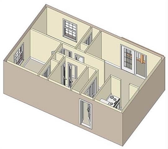 Floor plan for 2 beds, 1 bath, 810 sqft