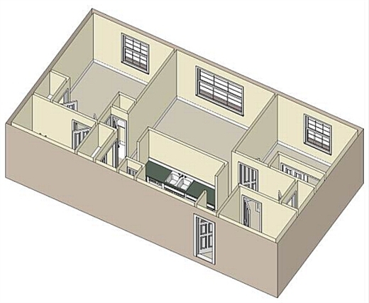 Floor plan for 2 beds, 2 baths, 910 sqft