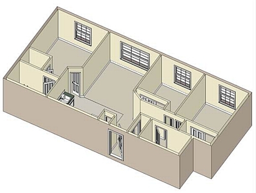 Floor plan for 3 beds, 2 baths, 960 sqft