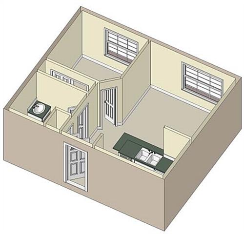 Floor plan for 1 bed, 1 bath, 565 sqft