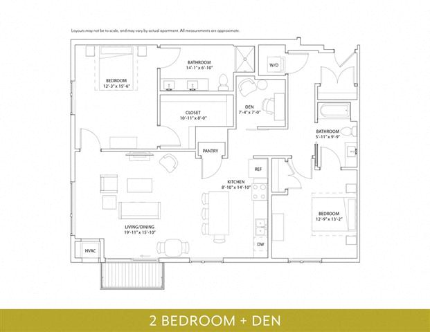 Floor plan for 2 beds, 2 baths, 1403 sqft