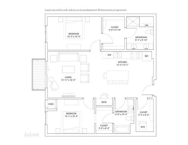 Floor plan for 2 beds, 2 baths, 1189 sqft