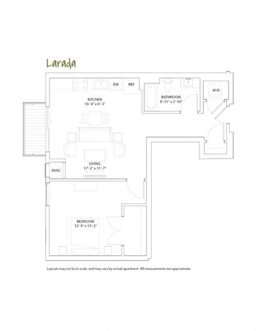 Floor plan for 1 bed, 1 bath, 775 sqft