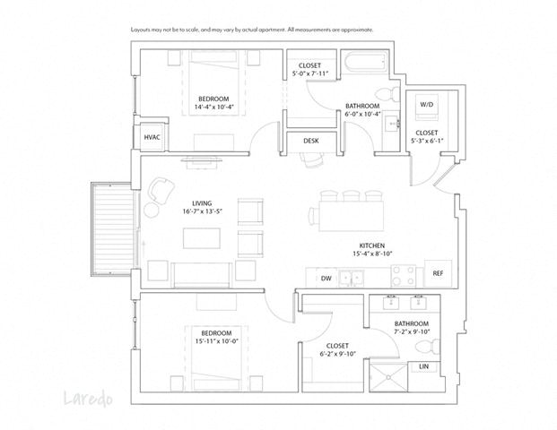 Floor plan for 2 beds, 2 baths, 1172 sqft