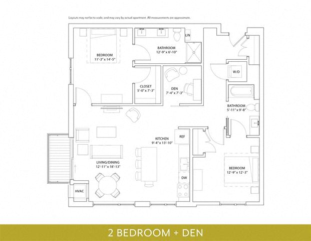 Floor plan for 2 beds, 2 baths, 1257 sqft