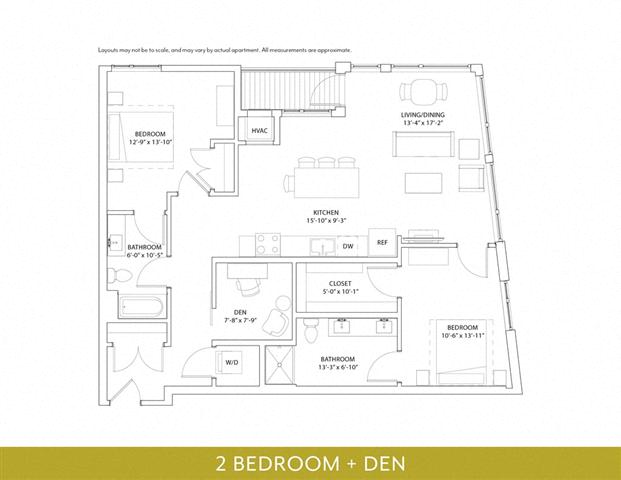 Floor plan for 2 beds, 2 baths, 1278 sqft