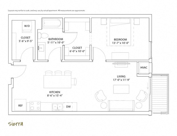 Floor plan for 1 bed, 1 bath, 776 sqft