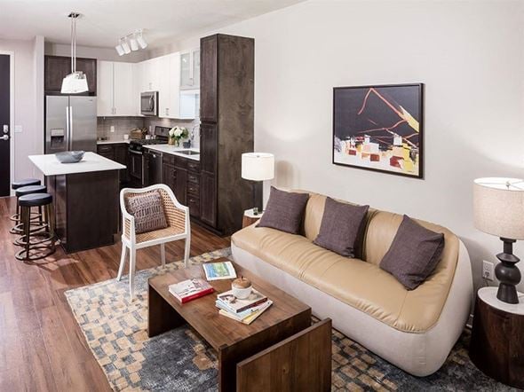 Minneapolis apartment for rent - a living room with a couch and a table