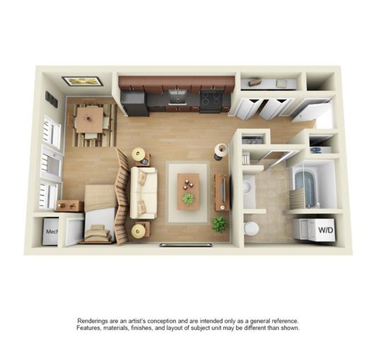 Floor plan for studio, 1 bath, 550 sqft